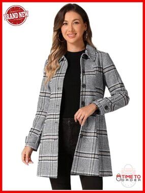 Fully Lined Long Wool Blend Pea Coat with Pockets, Winter Work Coat